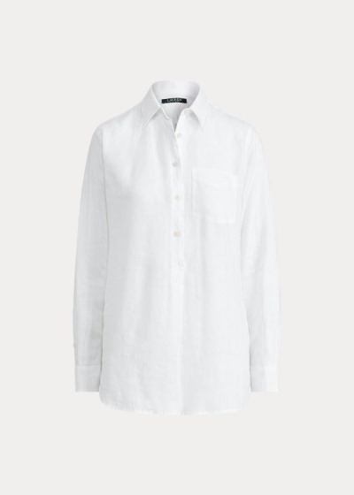 Camisa Ralph Lauren Mujer Blancos - Linen Long-Sleeve - CDGOX3608